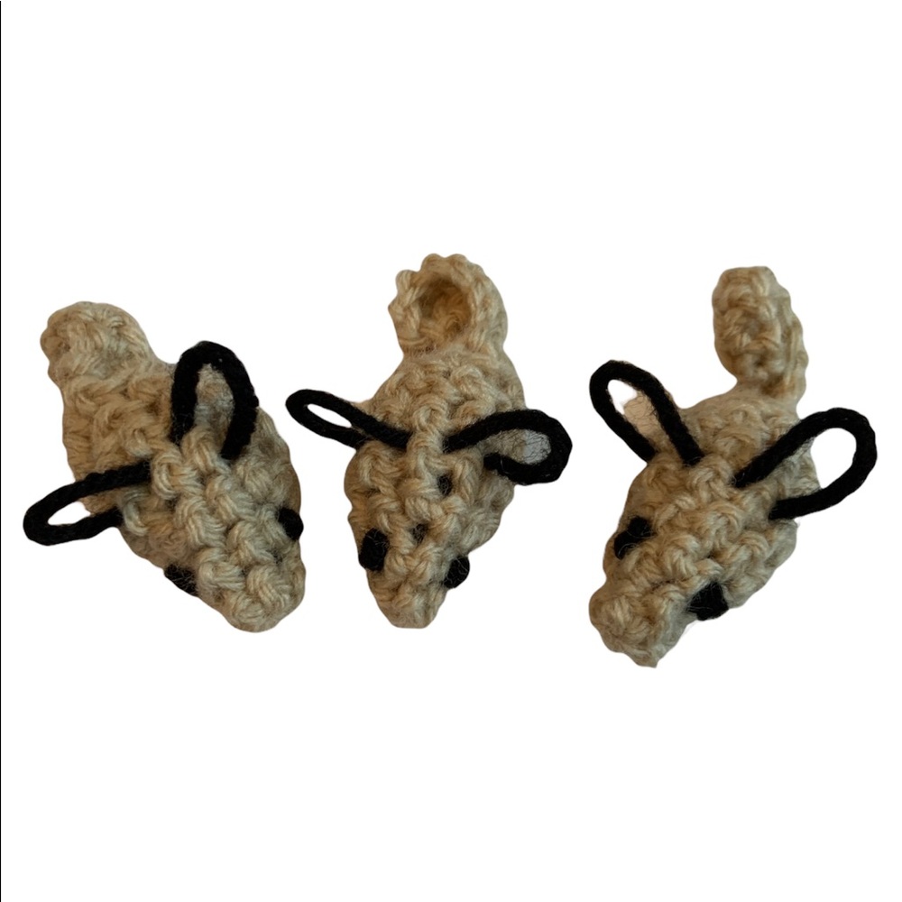 HAND CRAFTED Crochet Organic Catnip Brown Mice Yarn Cat Interactive Play Toys - Picture 4 of 7